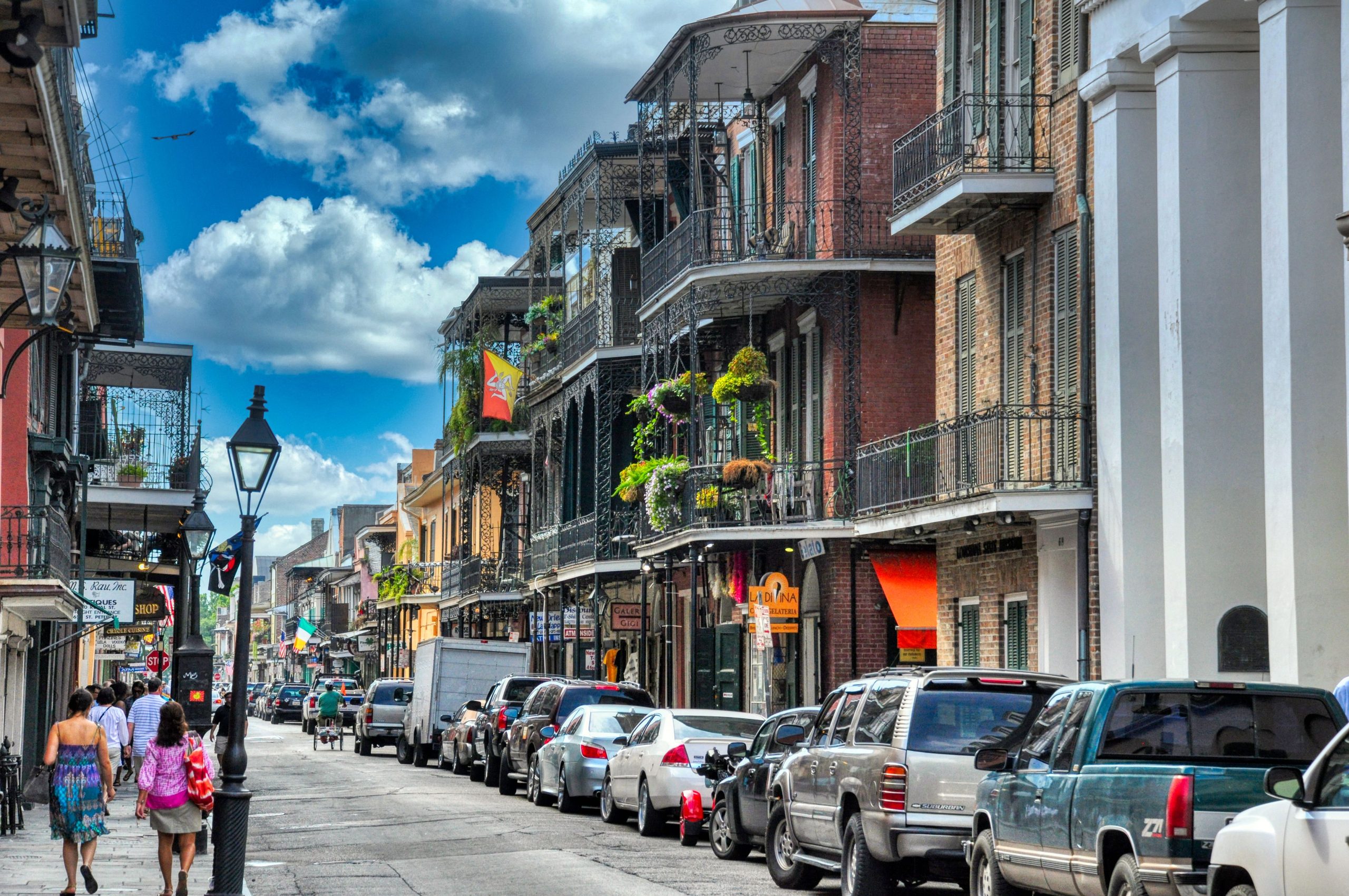 A bustling French Quarter street in New Orleans